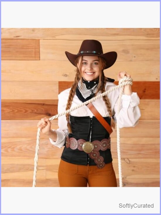 Wide Brim Cowgirl Hat & Belt Set - Suede PU Leather Western Costume main image 4